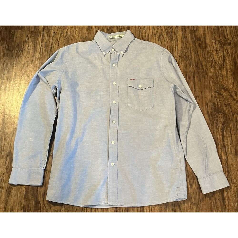 Criquet Shirt Men's M Light Blue 100% Cotton Button Down Long Sleeve